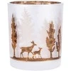 Frosted glass candle holder with auksinis-ruda interior, 9x10 cm, forest decoration
