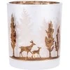 Frosted glass candle holder with auksinis-ruda interior, 7x8 cm, forest decoration