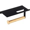 Juodas metal toilet paper &amp; cell-phone holder with bamboo stem 18x10x7,5 cm color box