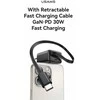 USAMS Laidinis įkroviklis 1xUSB-C su suvyniojamu kabeliu USB-C Retractable PD+QC 30W Gan Fast Charging juodos spalvos YC Series CC241TC01 (US-CC241)