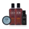 „Essential Set American Crew“ rinkinys: kasdienis drėkinamasis plaukų kondicionierius, 100 ml + kasdienis drėkinimo šampūnas, 100 ml + stiprios fiksacijos plaukų formavimo pomada, 50 ml + raminamasis skutimosi gelis „Precision“, 50 ml
