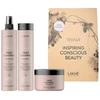 „Lakme TKN Frizz Control“ mažmeninė pakuotė: šampūnas, 300 ml + priemonė, 250 ml + apsauga, 300 ml
