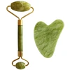 Palsar 7 Masažo volelis ir plokštelė Guasha žalias xiuyan žadeitas ("Light Žalias Xiuyan Jade Roller" - Gua Sha rinkinys)