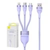 Baseus Flash Series 3 su 1-ben USB kabeliu, USB-C + mikro USB + Lightning, 100 W, 1.2 m (lila)
