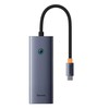 5 viename šakotuvas „Baseus UltraJoy“ serijos USB-C į HDMI4K@30Hz+3xUSB 3.0+1xPD (pilkas)