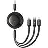 Greito įkrovimo laidas 3in1 Baseus Free2Draw, USB į mikro USB+USB-C+Lightning, 3.5A, 1.1m (juodas)