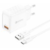 Foneng EU54 USB-A, 3A tinklo įkroviklis (baltas) + USB-A į USB-C laidas