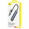 4in1 šakotuvas „Baseus UltraJoy“ su USB-A ir USB-C jungtimis, 3xUSB3.0+USB-C+RJ45 (pilkas)