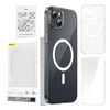 Telefono dėklas Baseus Magnetic Crystal Clear, skirtas iPhone 13 (skaidrus) su viso grūdinto stiklo ekrano apsauga ir valymo rinkiniu