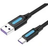 Vention USB 2.0 A į USB-C 5A kabelio ventiliacija CORBI 3m juodas PVC