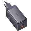 Sieninis įkroviklis Baseus GaN5 2x USB-C + USB 65W + kabelis 1m - Pilkas