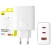 Sieninis įkroviklis Baseus OS-Cube Pro 2xUSB-C + USB, 65W (baltas)