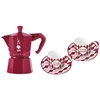 Bialetti Candyland Rinkinys: Moka Express 3TZ (150 ml) raudona + 2 filiżanki