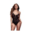 Baci Lace Teddy Juodas One Size - Floral Sheer Bodysuit