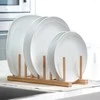Excellent Houseware Puodo dangčio ir lėkščių laikiklis bambukinis 34x12,5x12 cm