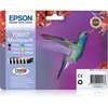 Epson „Hummingbird“ kelių spalvų pakuotė, 6 spalvos, T0807 „Claria“ fotografinis rašalas, juoda, žydra, šviesiai žydra, šviesiai rausvai raudona, rausvai raudona, geltona, 1 vnt., kelių spalvų pakuotė