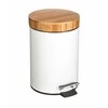 5five Simply Smart DUSTBIN pedalo šiukšliadėžė su bambuko dangteliu - metalas, bambukas, baltos spalvos, 21 x 26 cm