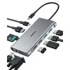 Aukey CB-C89 aliuminio šakotuvas USB-C | 10w1 | RJ45 Ethernet 10/100/1000Mbps | 4xUSB | HDMI 4k@30Hz | SD ir Micro SD | USB-C maitinimo tiekimas 100 W