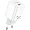 AWEI laidinis įkroviklis PD65-EU 35W 2x USB-C baltos spalvos GaN