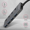 AXAGON HUE-MSA 4x USB3.2 Gen 1 SWITCH šakotuvas, metalinis, mikro USB maitinimo įvestis, 20 cm USB-A laidas