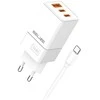 Beline įkroviklis 2x USB-C + 1x USB 65W + USB-C kabelis baltos spalvos PD 3.0 + QC 3.0 BLN3CW65C GaN