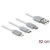 DELOCK USB 3in1 ištraukiamas 8 kontaktų įkrovimo kabelis / Micro USB / USB Type-C baltas