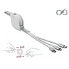 DELOCK USB 3in1 ištraukiamas 8 kontaktų įkrovimo kabelis / Micro USB / USB Type-C baltas