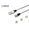 USB kabelis Savio USB-A - USB-C + microUSB + Žaibas 1 m Sidabrinis (1 _ 790966)