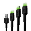 Green Cell Žalias Cell Žalias Cell USB-C kabelių komplektas 3x QC 3.0 2 m