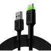Green Cell Žalias Cell Cable Žalias Cell Ray USB-A - USB-C Žalias LED 200cm su Ultra Charge QC3.0 greito įkrovimo palaikymu