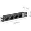 Qoltec Aluminiowa Listwa zasilającaPDU doRACK 10'' | 1U | 16A |4xSCHUKO | 1.8m