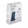 Išorinė baterija (power bank) V-TAC, juodas, 8000mAh su bevielio pakrovimo funkcija, su ekranu.