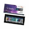 Akvarelinių granuliuojančių dažų rinkinys ROSA Gallery 12x10ml, kartoninėje dėžutėje