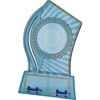 Tryumf Plastikinis trofėjus – skaidrus – auksinis su vieta 25/40 mm lipdukui ir 56 mm x 18 mm plokštei T-M