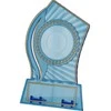 Tryumf Plastikinis trofėjus – skaidrus – auksinis su vieta 25/40 mm lipdukui ir 56 mm x 18 mm plokštei T-M