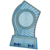Tryumf Plastikinis trofėjus – skaidrus – auksinis su vieta 25/40 mm lipdukui ir 56 mm x 18 mm plokštei T-M