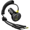 Baseus Circular 60W USB-A + USB-C automobilinis įkroviklis su Built-in Lightning + USB-C Kabelis 1.4m - juodos spalvos