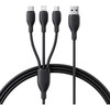 „Baseus“ itin greitas „vienas už tris“ greito įkrovimo kabelis USB-A iki M+L+C 3,5A 0,8 m Cosmic juodos spalvos