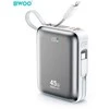 BWOO 20000mAh greitojo įkrovimo išorinė baterija PD45W su 2 laidais Type C ir Lightning P78 sidabrinė