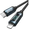 BWOO USB-C - USB-C cable 1m 60W with LED ekranas, braided, juodas