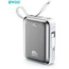 BWOO power bank P77 45W, 10000 mAh with USB-C and Lightning cable, pilkas