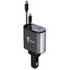 Automobilinis įkroviklis + 2x kabelis USB-C + Lightning 4in1 86W T-PHOX FLEXIT pilkos spalvos