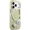 Dėklas Guess IML Glitter Flowers Triangle MagSafe skirtas Apple iPhone 17 Pro Max žalios spalvos