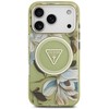 Dėklas Guess IML Glitter Flowers Triangle MagSafe skirtas Apple iPhone 17 Pro Max žalios spalvos