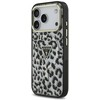 GUESS dėklas, skirtas IPHONE 17 Pro Max, suderinamas su MagSafe GUHMP17XHLEGTGLK (PC TPU su leopardo rašto blizgučiais), juodas