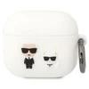 Apple AirPods 3 Karl Lagerfeld silikoninis Karl &amp; Choupette (KLACA3SILKCW) ausinių dėklas baltos spalvos