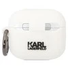 Apple AirPods 3 Karl Lagerfeld silikoninis Karl &amp; Choupette (KLACA3SILKCW) ausinių dėklas baltos spalvos