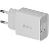 Devia sieninis įkroviklis Smart 2x USB 2,4A baltas + Lightning laidas