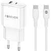 Forever TC-01-20AC PD QC įkroviklis 1x USB-C 1x USB 20W baltos spalvos + USB-C - USB-C kabelis 20W