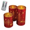Home Styling Collection Lamex Dekoratyvinis LED žvakių rinkinys 3 vnt. Kalėdų raudona ir auksinė + nuotolinio valdymo pultas